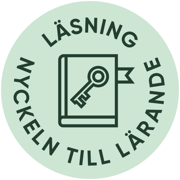 Ikon om läsning med texten "Läsning, nyckel till lärande".